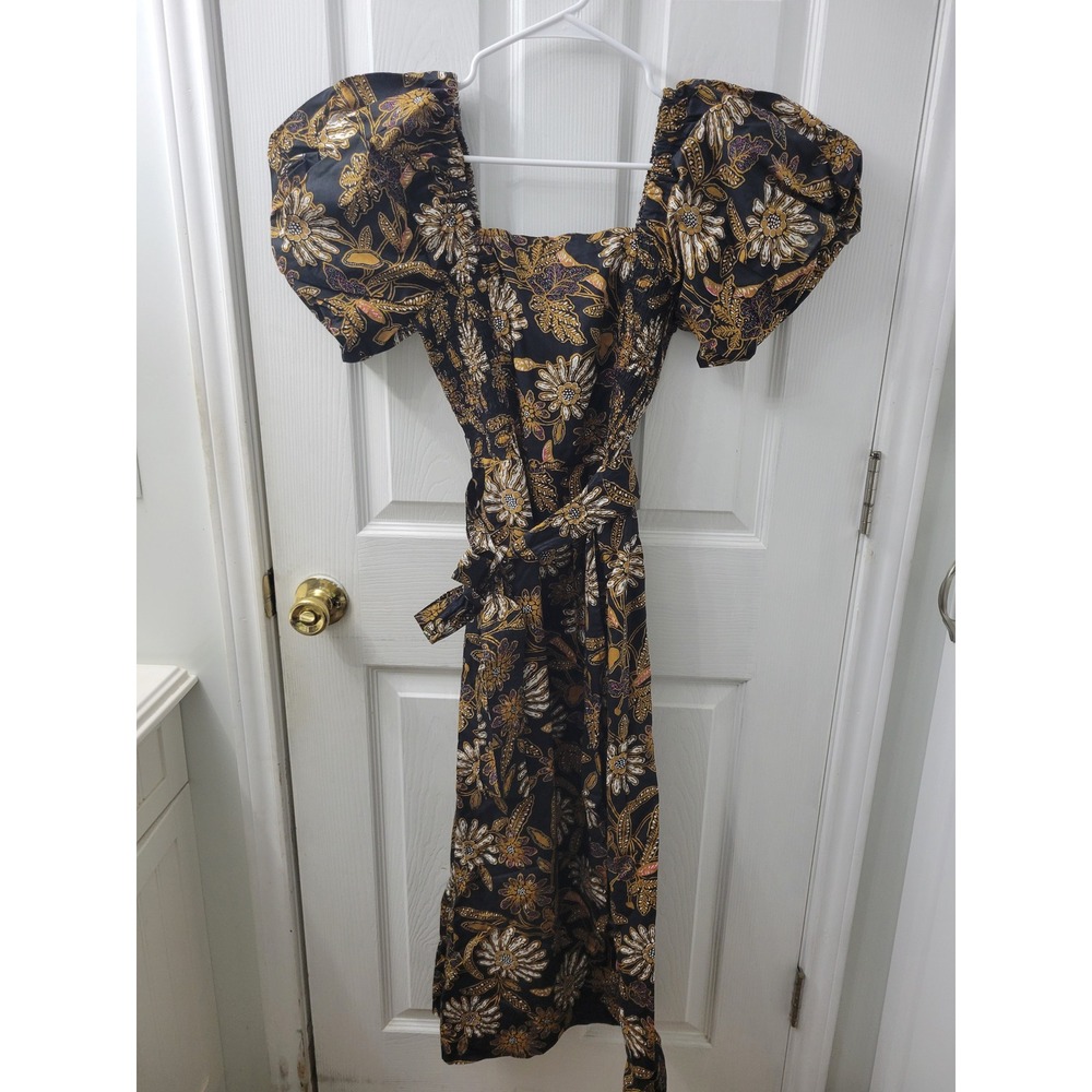 Cleobella Seraphina Organic Cotton Batik Floral Puff Sleeve Midi Dress XS